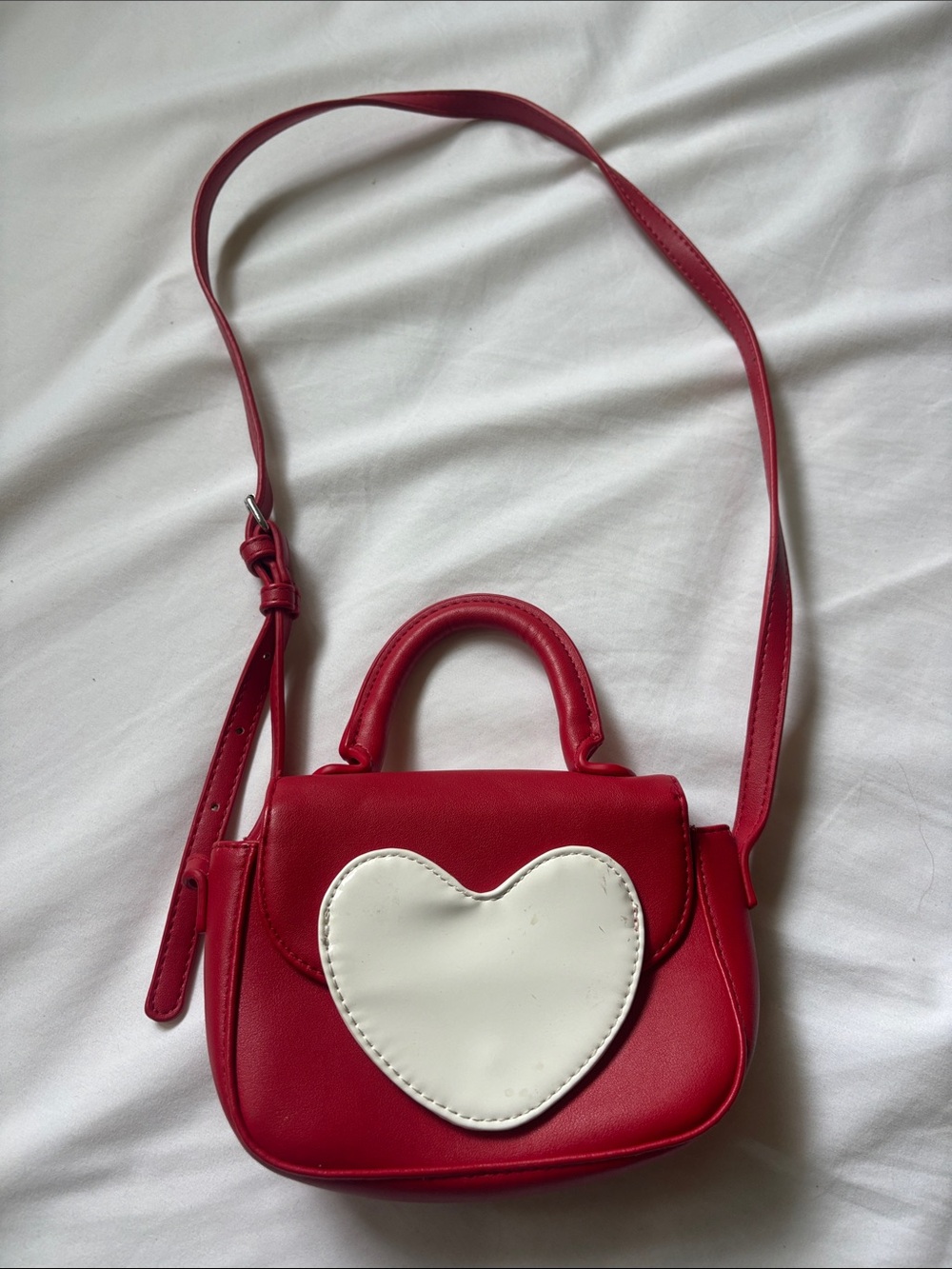 Red Crossbody Bag with White Heart Accent - girls